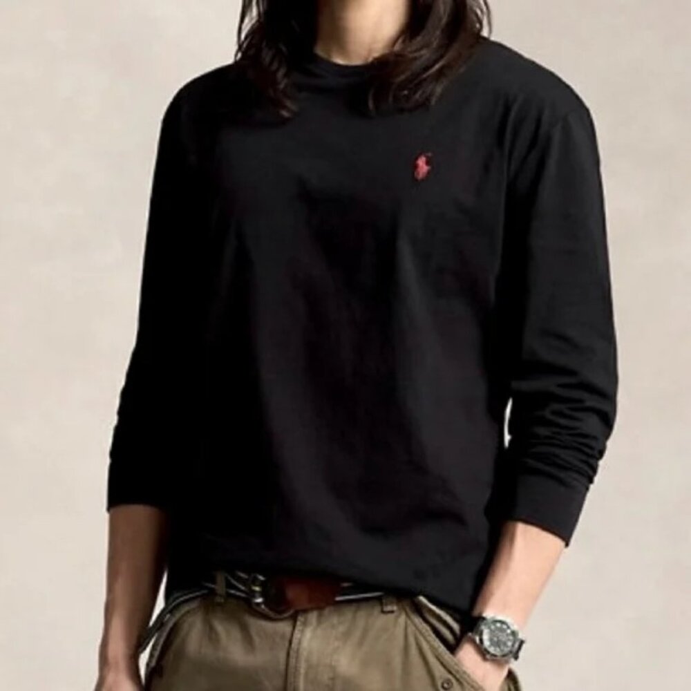 Polo by Ralph Lauren Black Long Sleeve Tee with Pink Logo Size XL